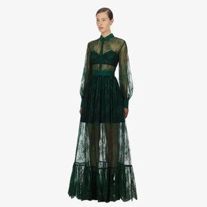 Self Portrait Elegant Green Lace Maxi Dress